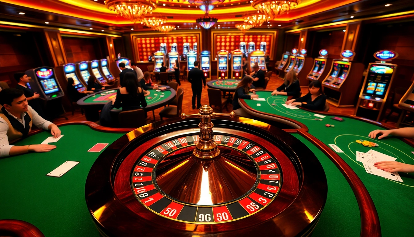 Engage with NK88's vibrant casino atmosphere featuring poker games, roulette, and dynamic slot machines.