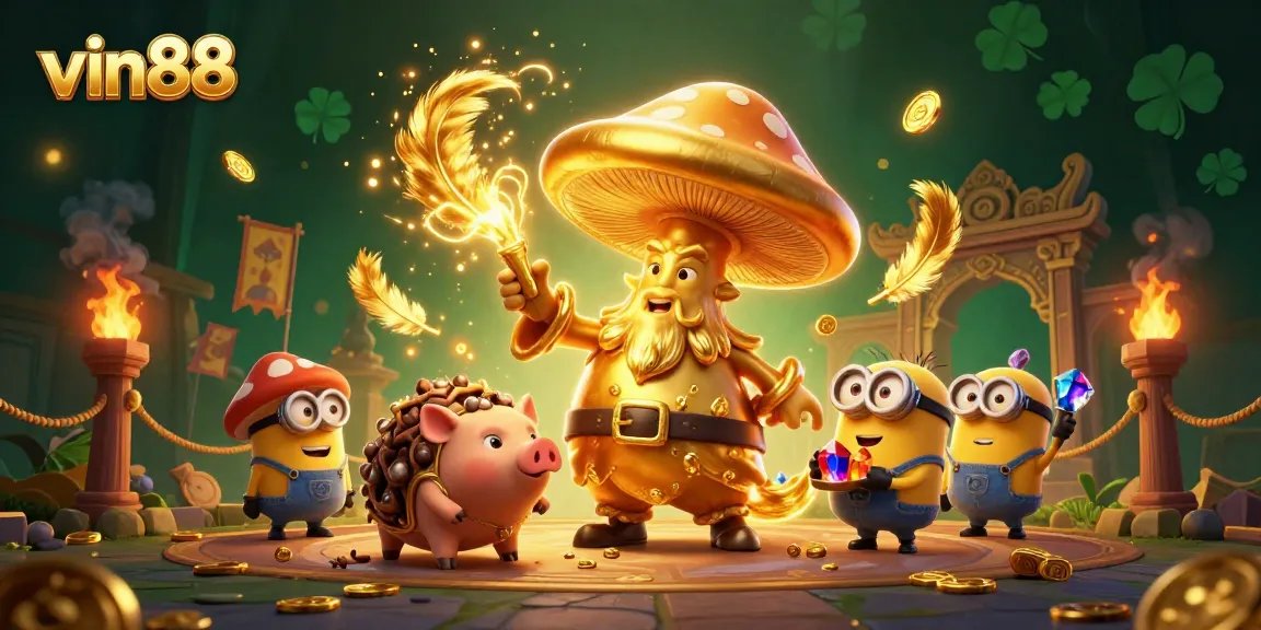 Players are immersing in vin88's vibrant casino world filled with gold and magic.