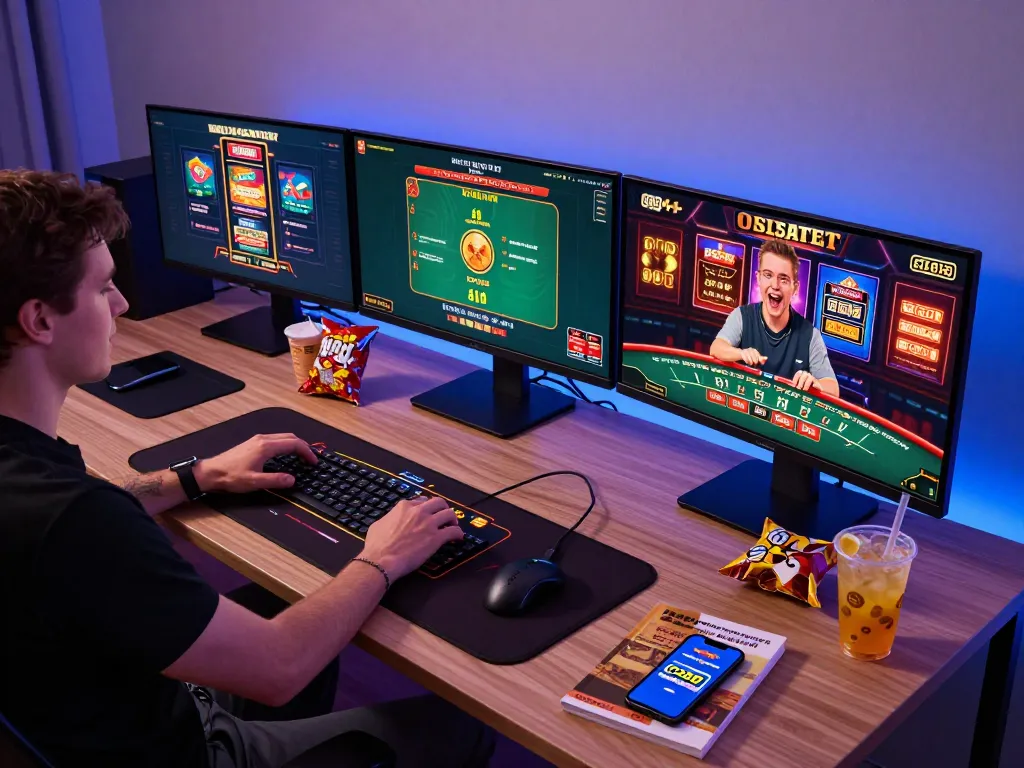 Player engaging with co88i online casino games in a vibrant home setup.