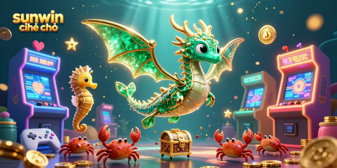 Experience the thrill of sunwin chính chủ with a vibrant 3D casino scene featuring a majestic sea dragon and treasure.