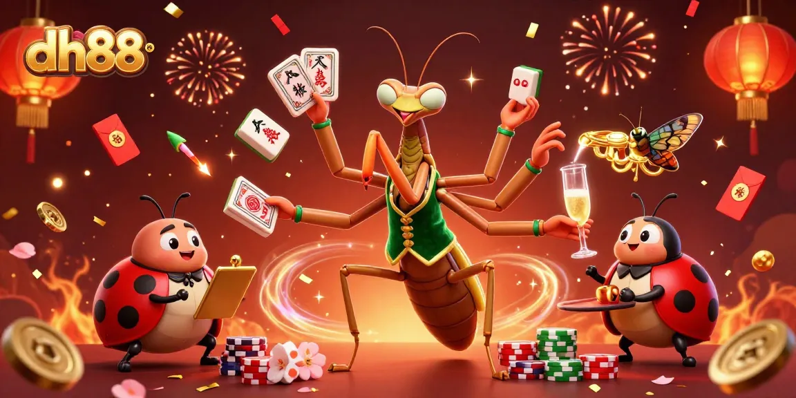 Experience thrilling gameplay at dh88 with dynamic characters and festive elements in a vibrant casino scene.
