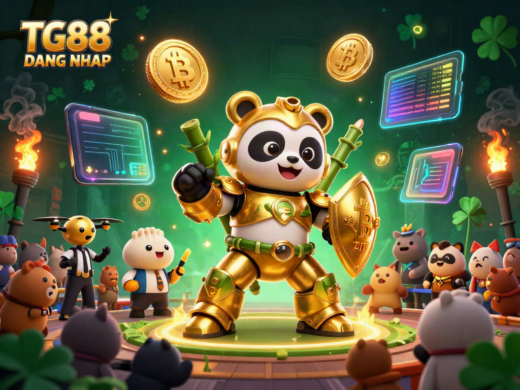 Experience TG88 DANG NHAP with a vibrant 3D casino arena featuring dynamic characters and crypto elements.