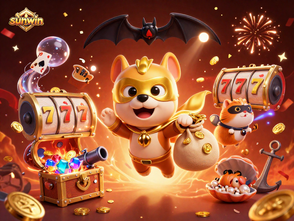 Win big with sunwin's 3D cartoon superhero dog and jackpot elements in an exciting casino scene.
