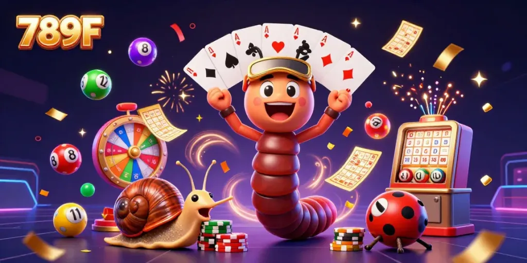 Engage in the thrilling experience of 789F with lively characters and dynamic casino elements.