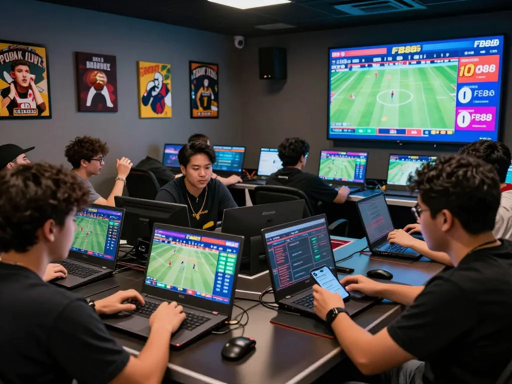 Players engaged in exciting betting activity on fb88 com platform with live scores and vibrant graphics.