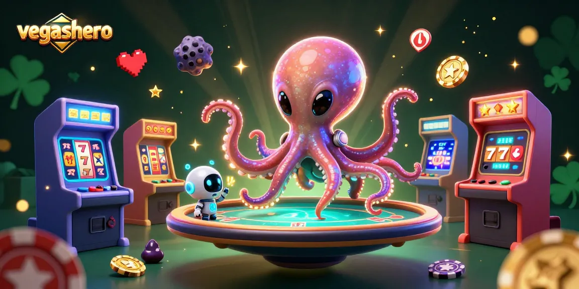 Experience thrilling gameplay at vegashero with an alien octopus managing a dynamic poker table