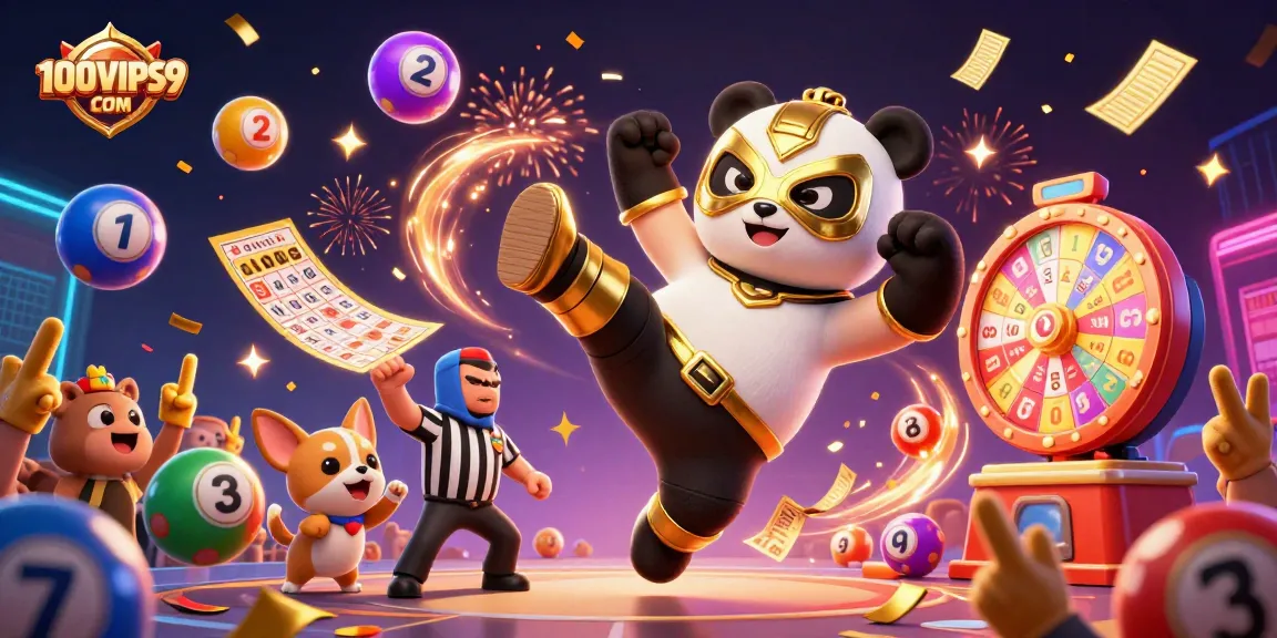 Experience thrilling games at 100VIPS9 COM with exciting lottery balls and animated celebration elements.