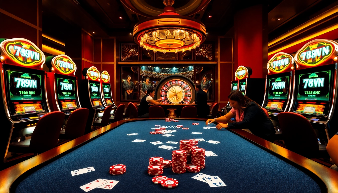 Engaging in thrilling gameplay at a glamorous casino table featuring 789VN elements.