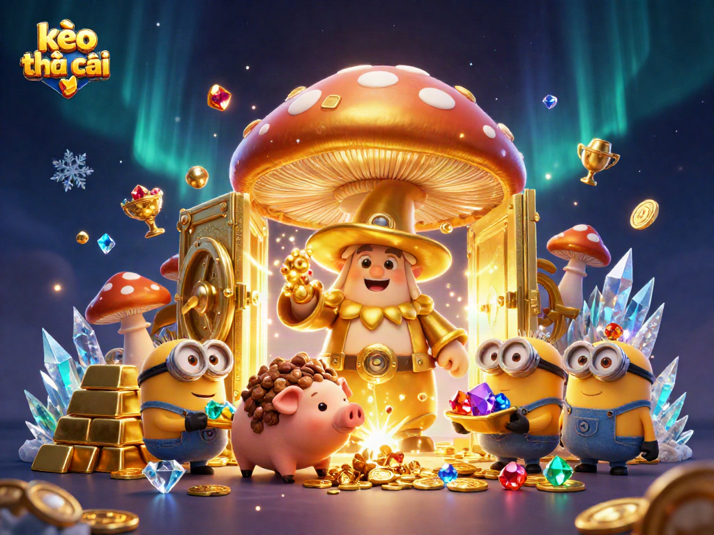 Bet on kèo nhà cái with a magical 3D casino scene packed with gold treasures and excitement.