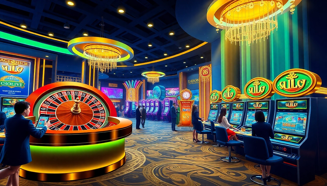 Engaging scene of players enjoying the 918kaya APK in a vibrant online casino environment.