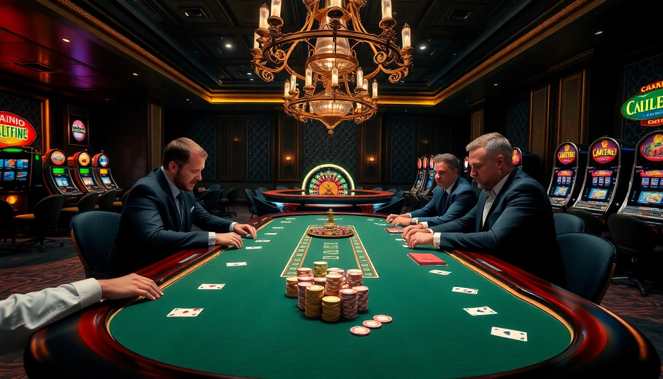 High-stakes poker action at a luxurious casino table featuring https://nohu90s.it.com/ poker games.