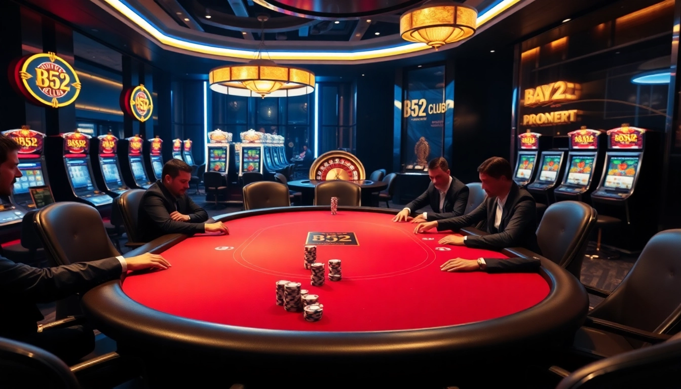 High-stakes game at B52 Club with players enjoying poker, chips, and excitement.