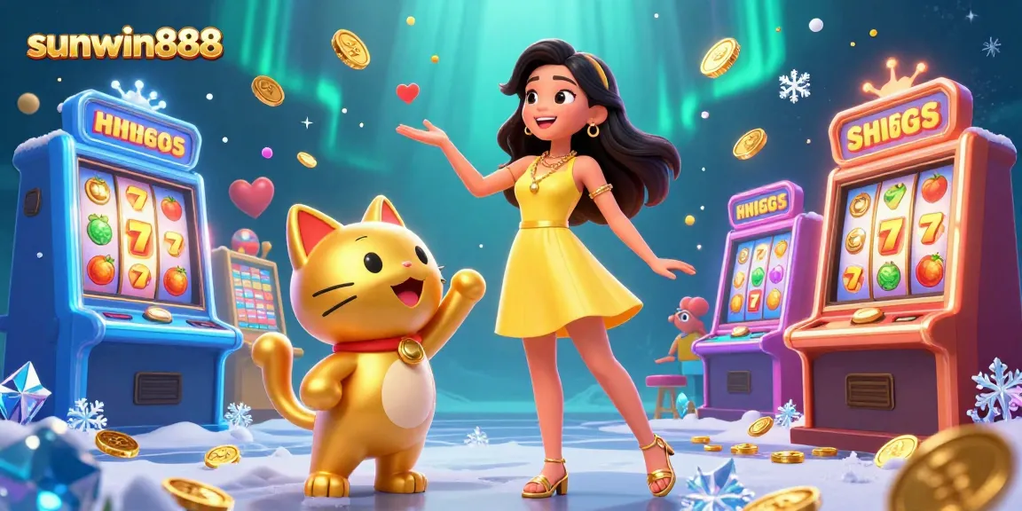Engage with sunwin888's vibrant casino experience featuring a joyful player and lucky cat.