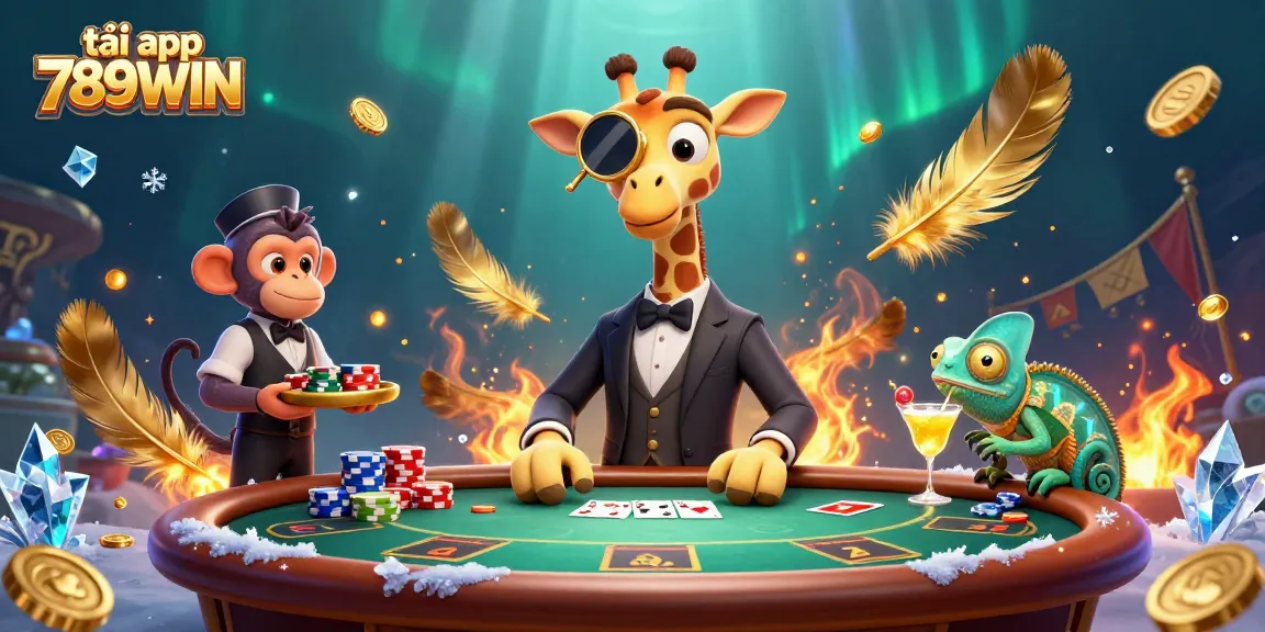 Engage in fun with tải app 789WIN while enjoying a vibrant casino environment with a giraffe and a monkey.
