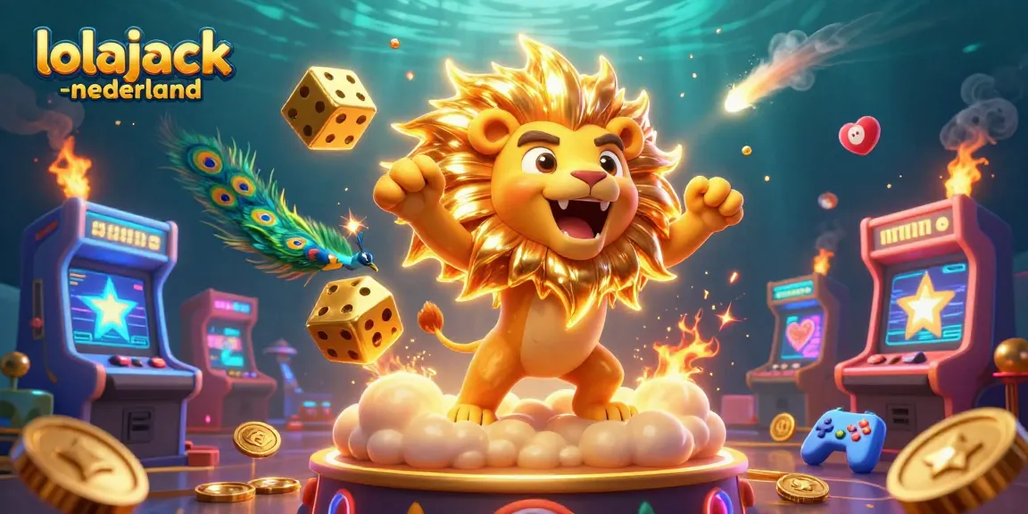 Experience excitement with lolajack-nederland's colorful casino scene featuring a roaring lion and dynamic game elements.