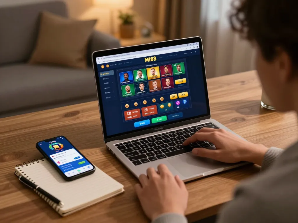 Engaging with LINK MI88 through mobile and laptop for a strategic online betting experience.