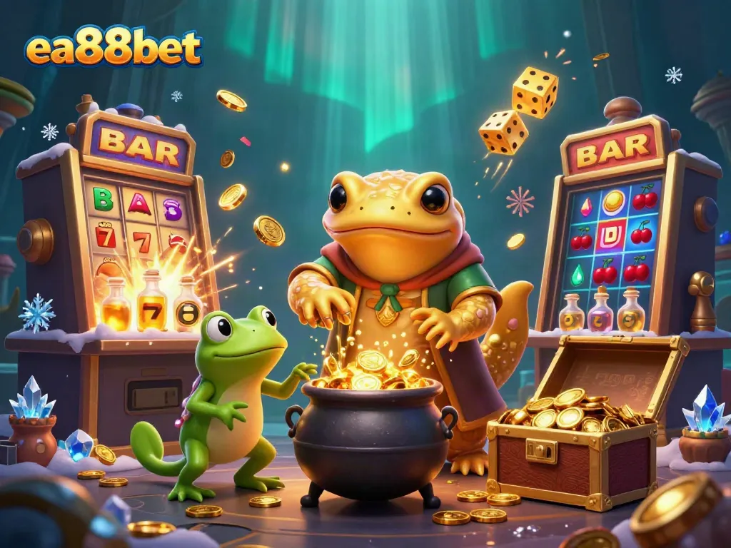 Experience the magic of ea88bet with a dynamic scene of a golden salamander alchemist transmuting coins in a vibrant casino.