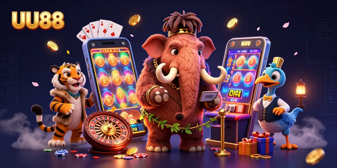UU88 showcases a vibrant casino scene with characters enjoying dynamic gaming elements.