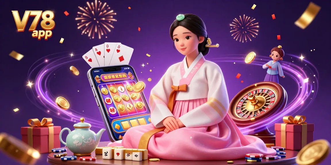 Rasakan kegembiraan aplikasi V78 dengan slot menakjubkan dan elemen kasino yang penuh warna dalam sebuah adegan yang kaya.