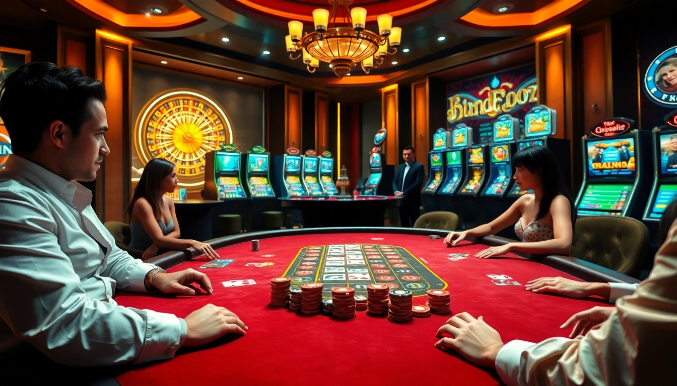 Experience exciting gambling action at https://89bet.green/ with a luxurious poker table and vibrant casino atmosphere.