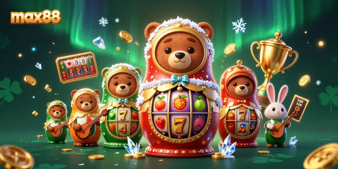 Win big with max88 featuring enticing slot games and a vibrant 3D casino scene.