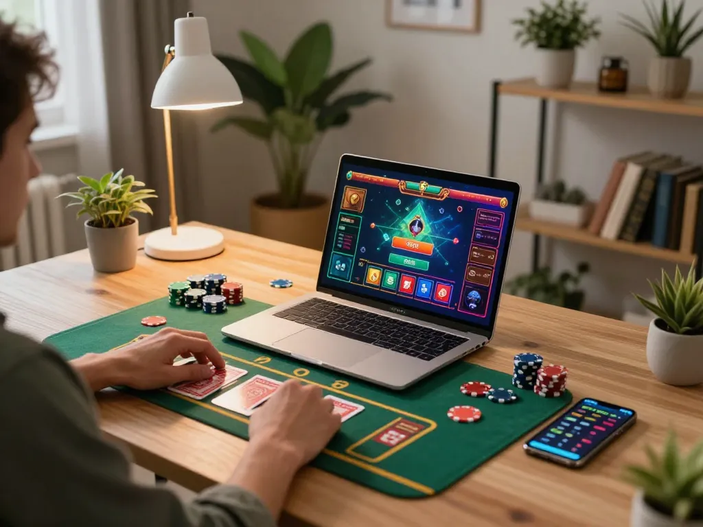 Engaging in NK88 online gaming with vibrant live casino visuals on laptop screen.