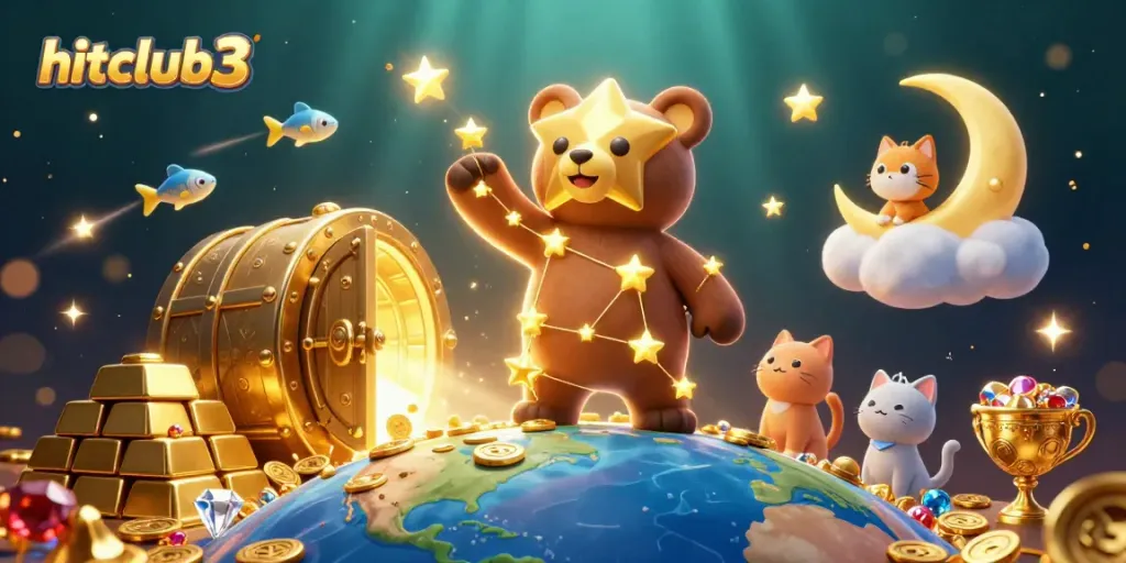 Experience thrilling wins at hitclub3 with a constellation bear scooping coins from Earth