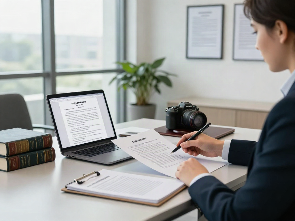 Legal advisor reviewing online gambling laws at https://f168.law/ in modern office.