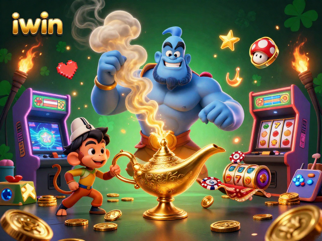 Experience epic wins with iwin in a vibrant, animated casino scene filled with action.