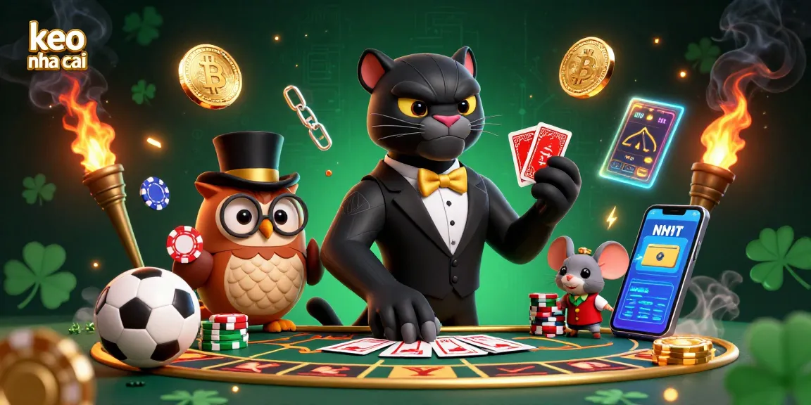 Engage with keo nha cai inspired sports betting excitement featuring dynamic 3D characters and crypto elements.