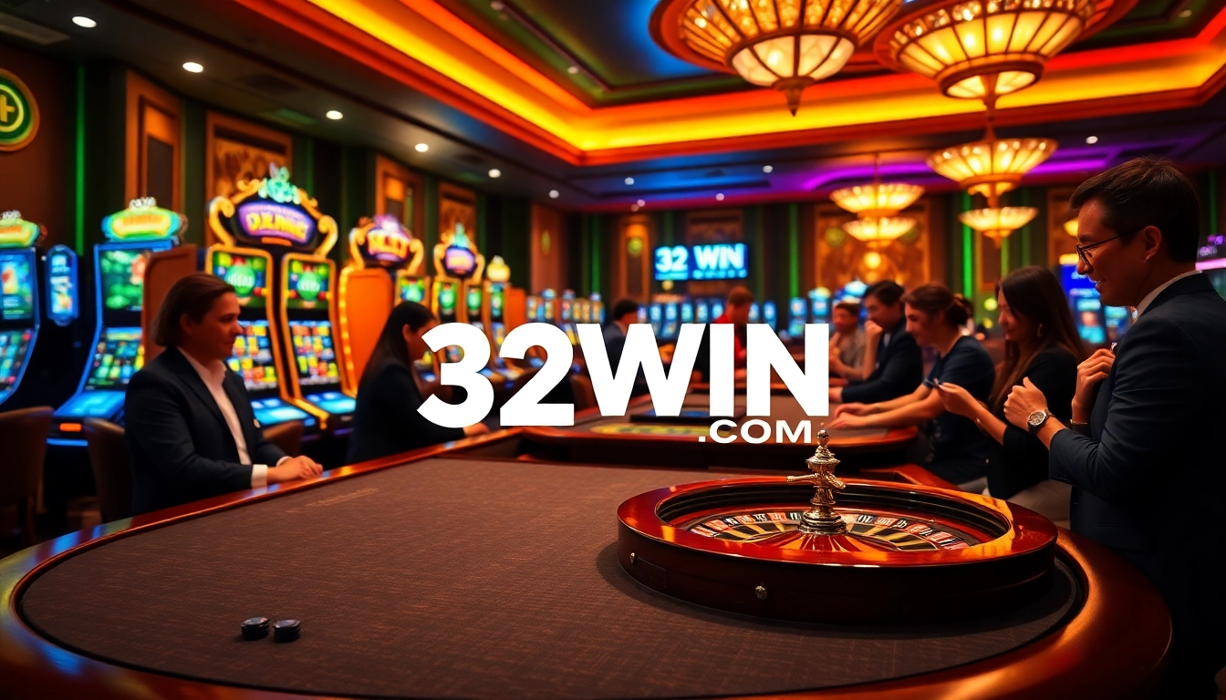 Experience the excitement of 32WIN COM in a luxurious casino setting with engaging games and joyful players.