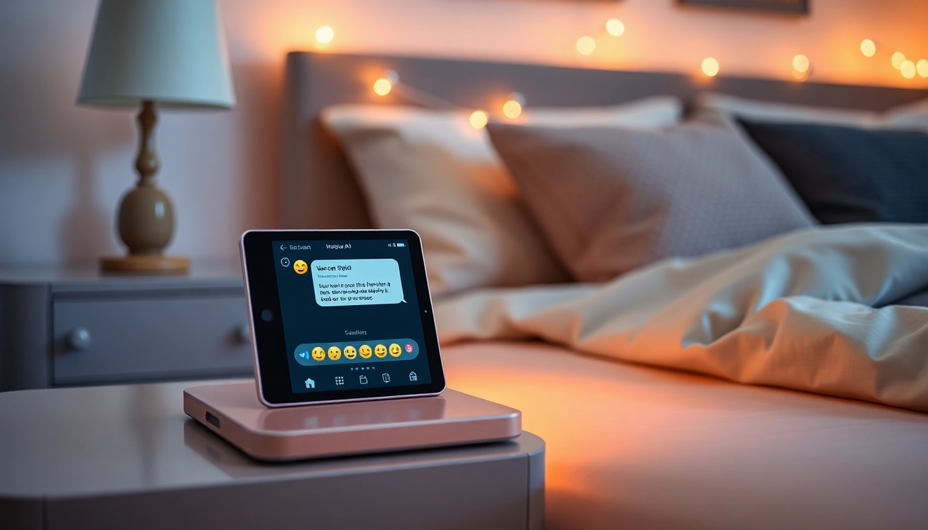 Engaging interface showcasing sexting AI conversation in a cozy bedroom.