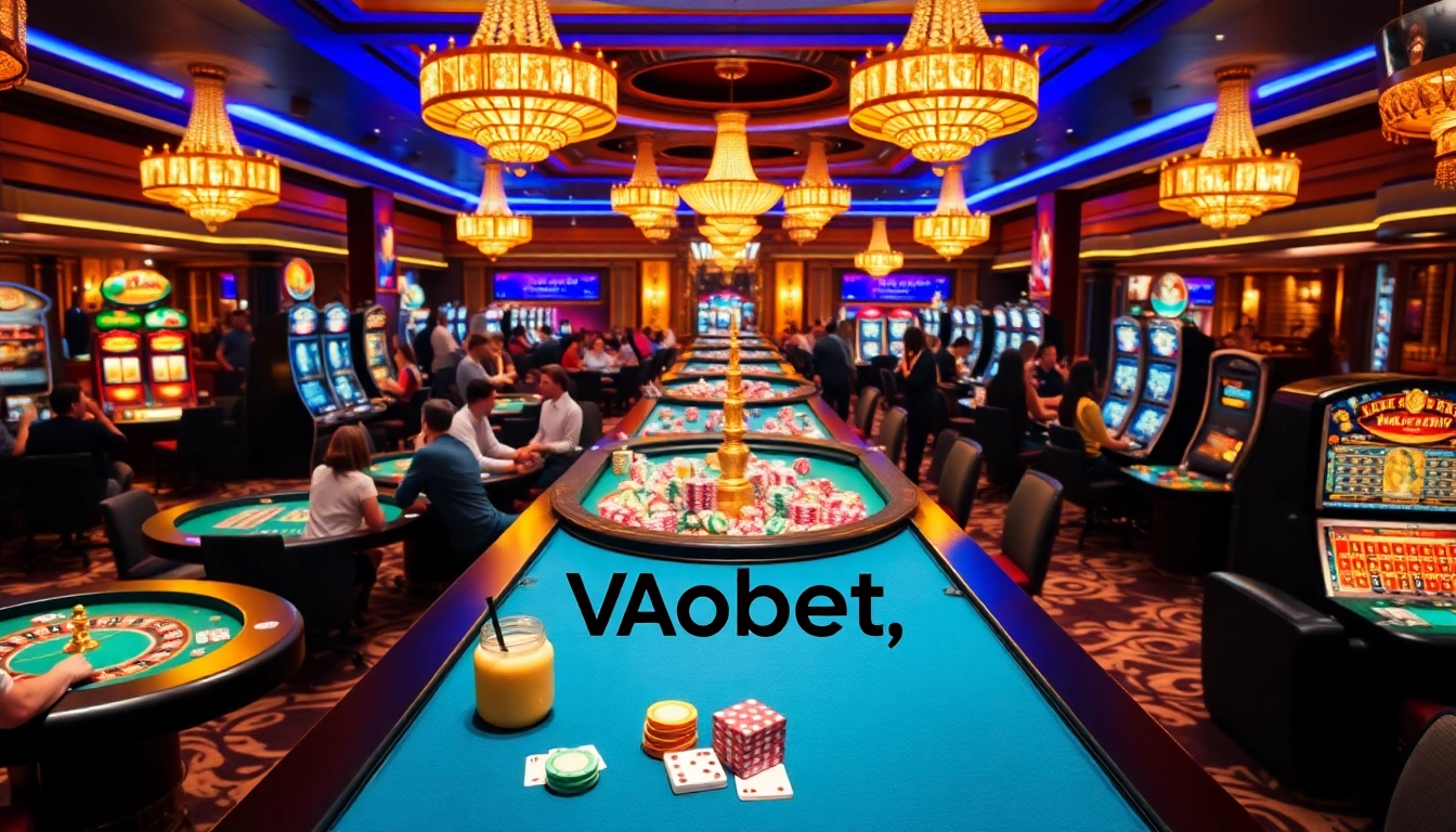 Gambling enthusiasts engage in thrilling play at a casino showcasing elements of https://vaobet.cn.com/ with vibrant tables.
