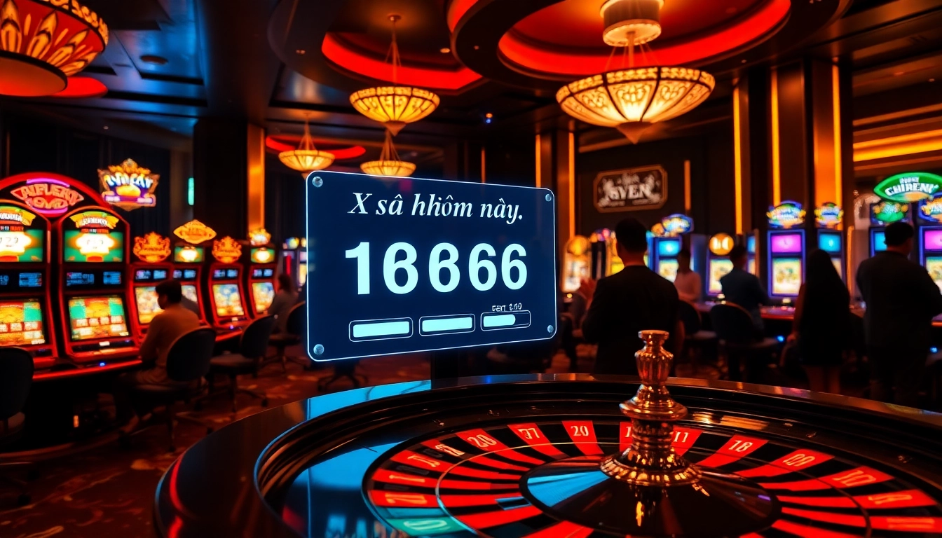 Players joyfully awaiting the results of Xổ số hôm nay in a vibrant casino filled with excitement.