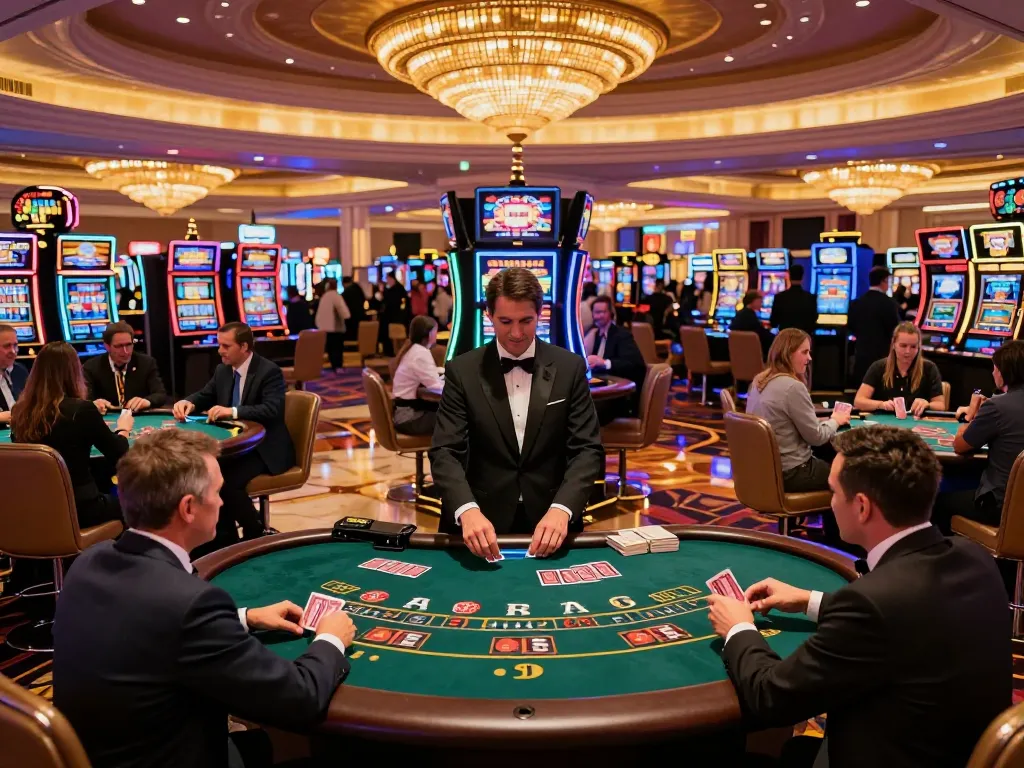 Engaged players at a Las Vegas casino blackjack table enjoy high-stakes moments during nohu gaming.