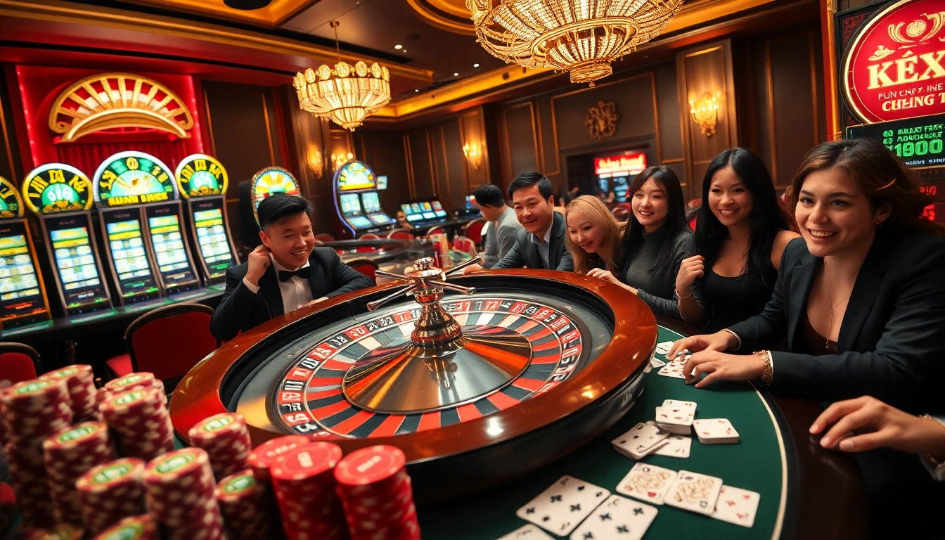 Kết quả xổ số excitement at a luxurious casino with roulette and poker chips.