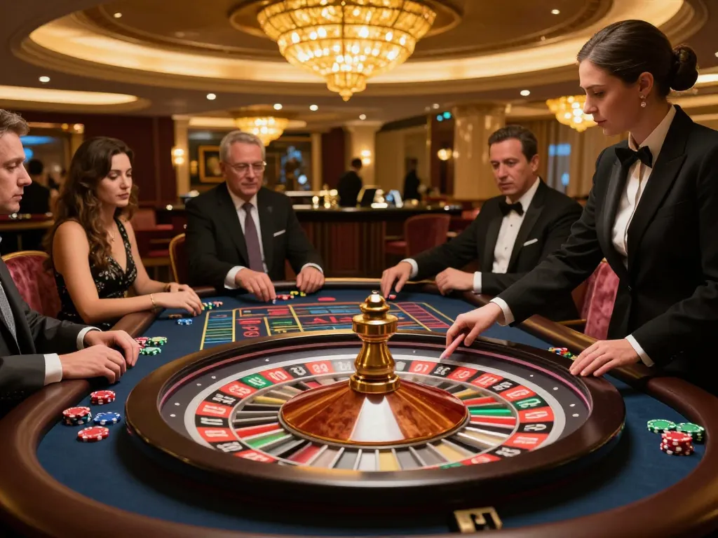cm88 roulette table action in luxurious casino with players engaged and vibrant chips