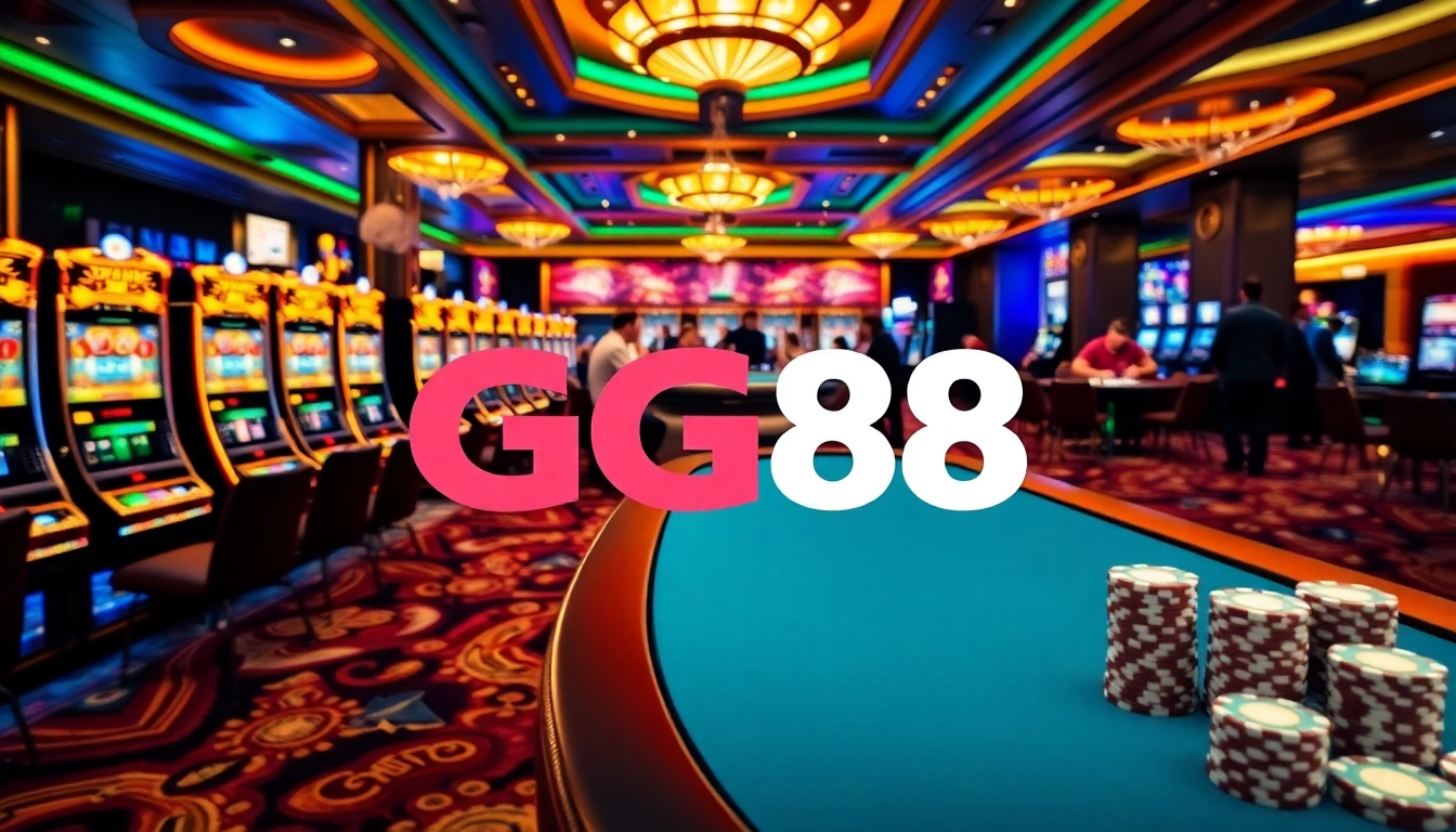 Exciting casino scene showcasing GG88 with vibrant slot machines and engaging players.