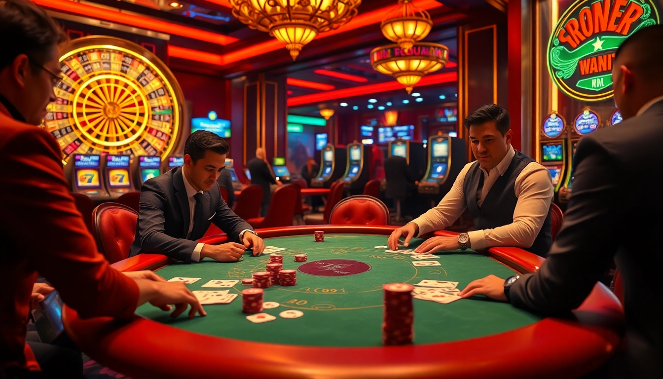 Engaging poker players enjoying Truyên ma hay nhất in a vibrant casino atmosphere with rich decor.